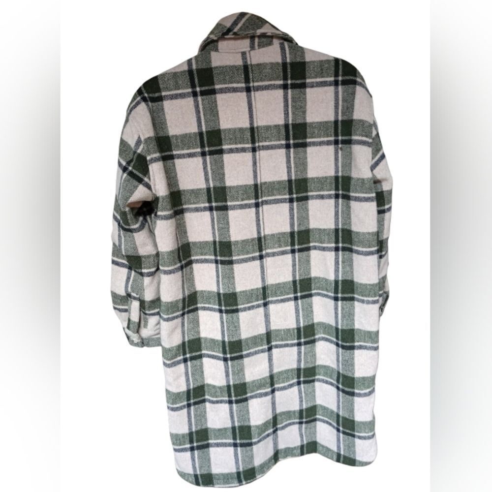 NWT Blank NYC Plaid Green Cream Button Front Wool Bland Shacket Long Jacket XS - Picture 9 of 9